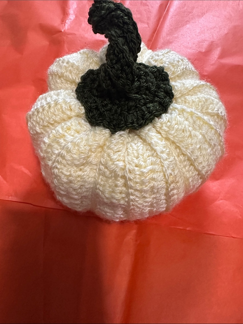 Handmade light yellow Crochet Pumpkin with Dark green Stem - Home Accent